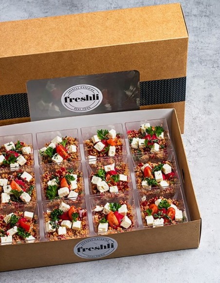 Box de 12 unidades de ensalada de remolacha, quinoa roja, lentejas y queso feta
